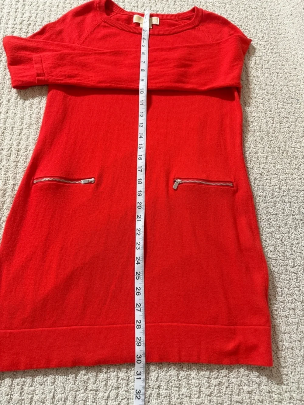 Michael Kors Bright Red Long-Sleeve Knit Tunic with Zip Detail